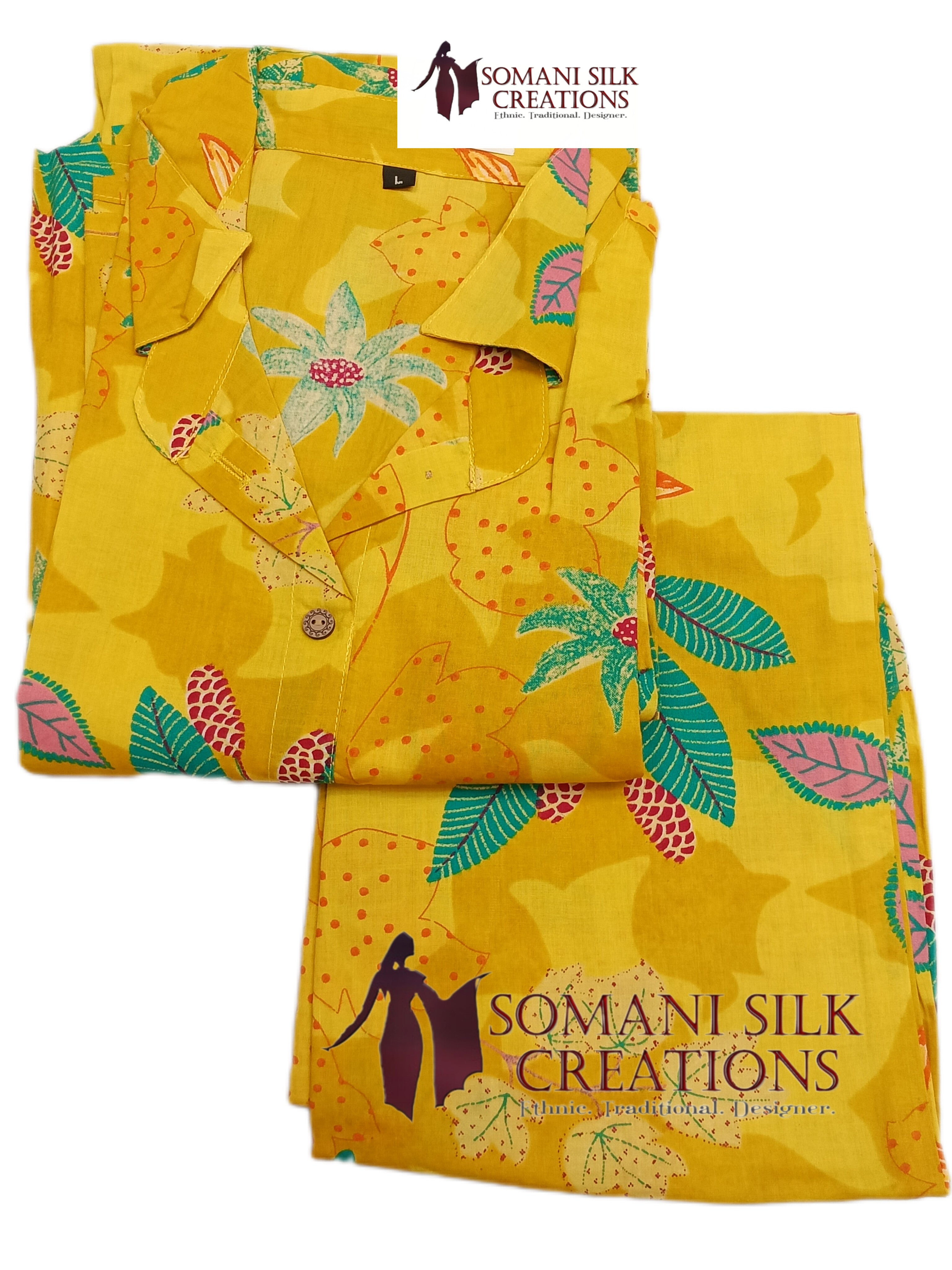 Yellow floral shirt and pants set 